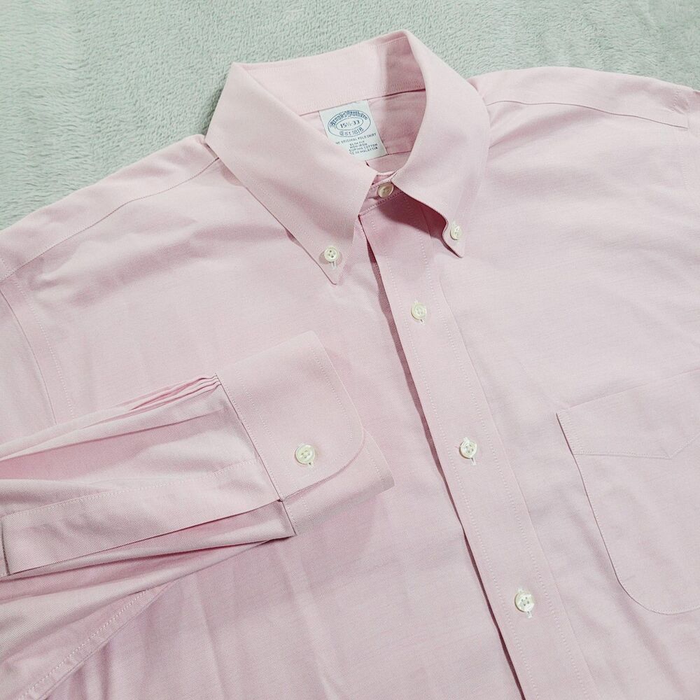 Brooks Brothers Dress Shirt Mens 15.5 32/33 Pink Slim Fit Non Iron Monogram